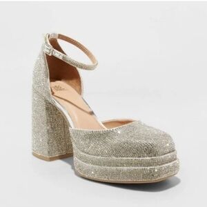 ●SOLD● NWT Women's Wild Fable Bianca Silver Rhinestone Bling Platform Heels 8